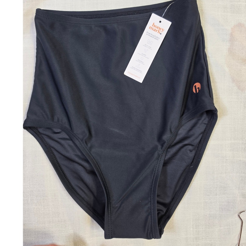Honey Mark High Waisted Bikini Bottoms Black XXS Double Lined with Pockets NWT